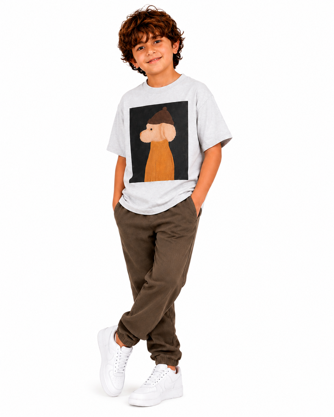 Camiseta de algodón para niño con estampado de perro acogedor