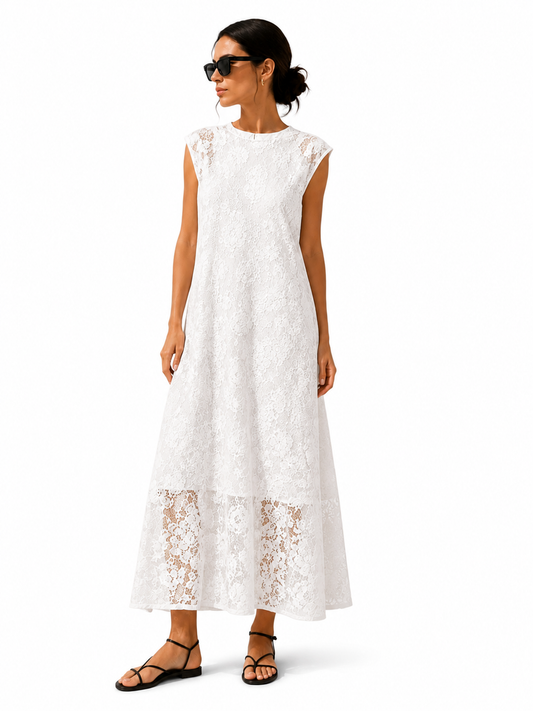 Vestido largo Serenity de encaje color marfil