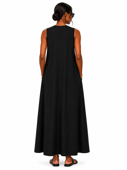 Vestido maxi sin mangas con flecos negros