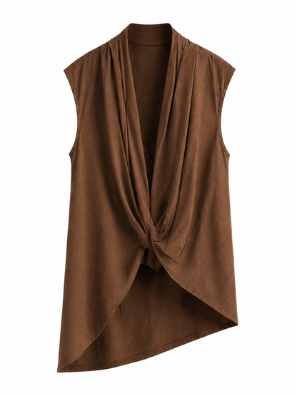 Women's Coffee Twist Front Sleeveless Blouse