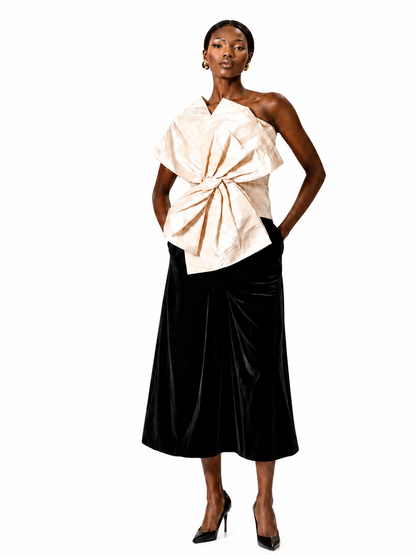 Elegant One-Shoulder Bow Blouse