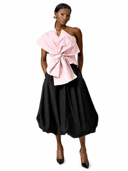 Elegant One-Shoulder Bow Blouse