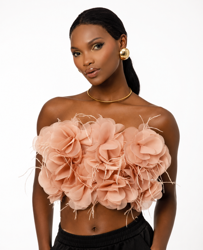 Rosette Bloom Strapless Top