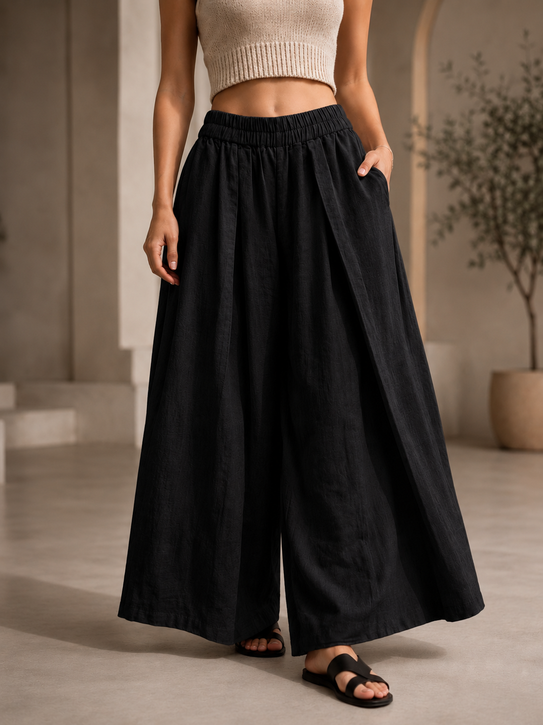 Noir Flow Wide-Leg Pants