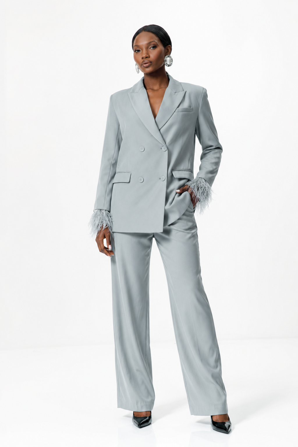 Celeste Feather Cuff Suit Set