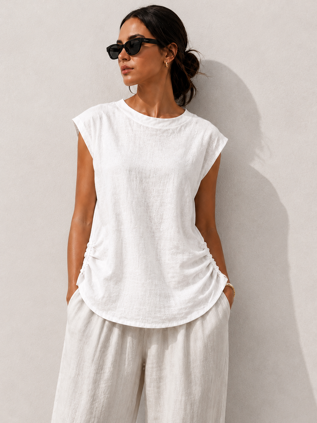 Top drapeado de lino – Beige