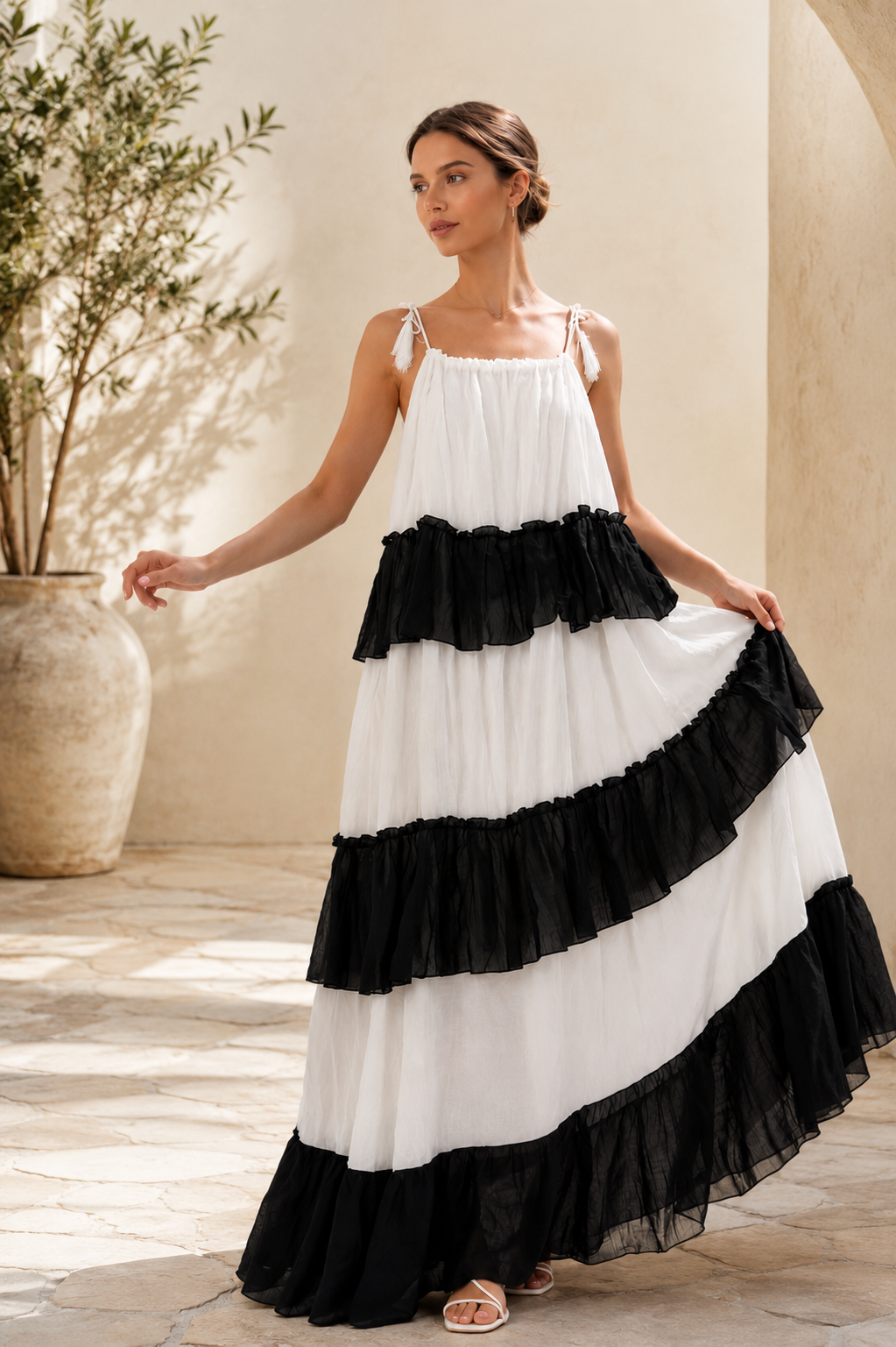 Monochrome Romance Maxi Dress