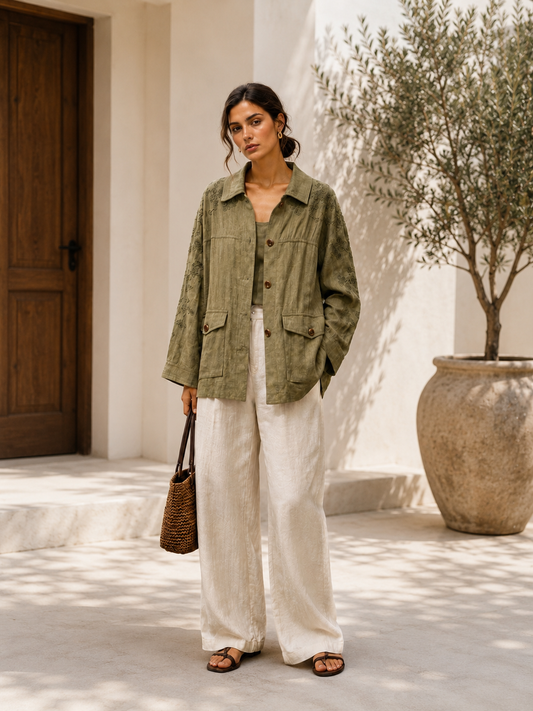 Olive Grove Linen Jacket Set