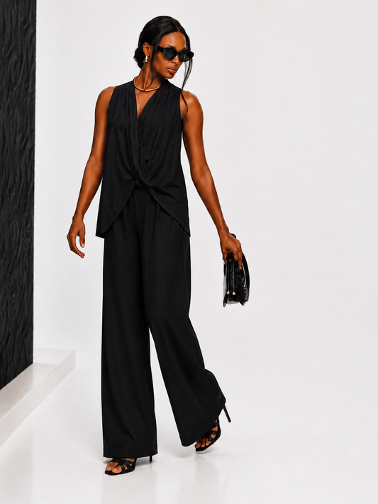 Women's Coffee Twist Front Sleeveless Blouse
