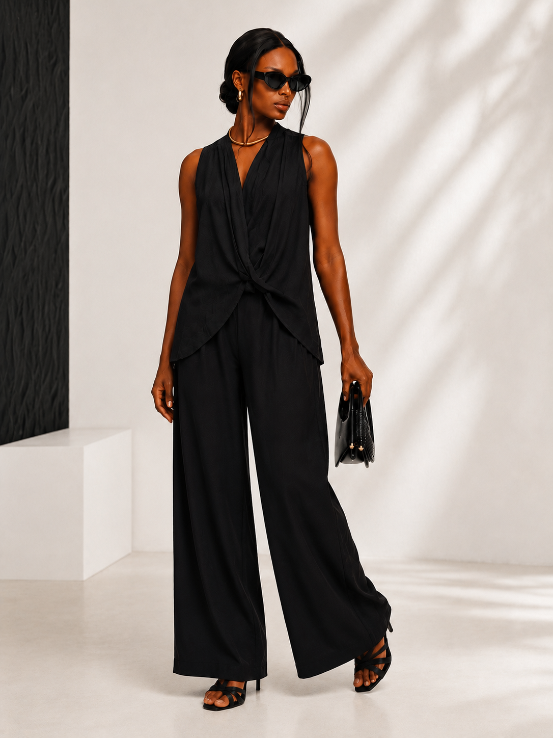 Women's Coffee Twist Front Sleeveless Blouse