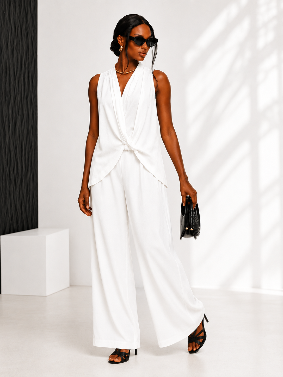 Women's Coffee Twist Front Sleeveless Blouse