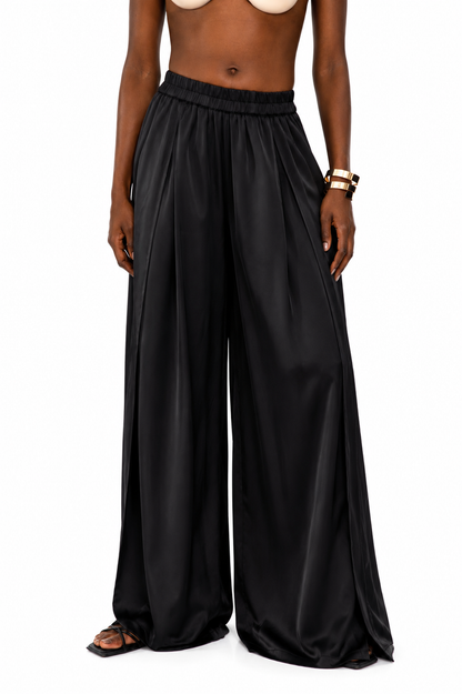 Midnight Flow Wide-Leg Satin Pants
