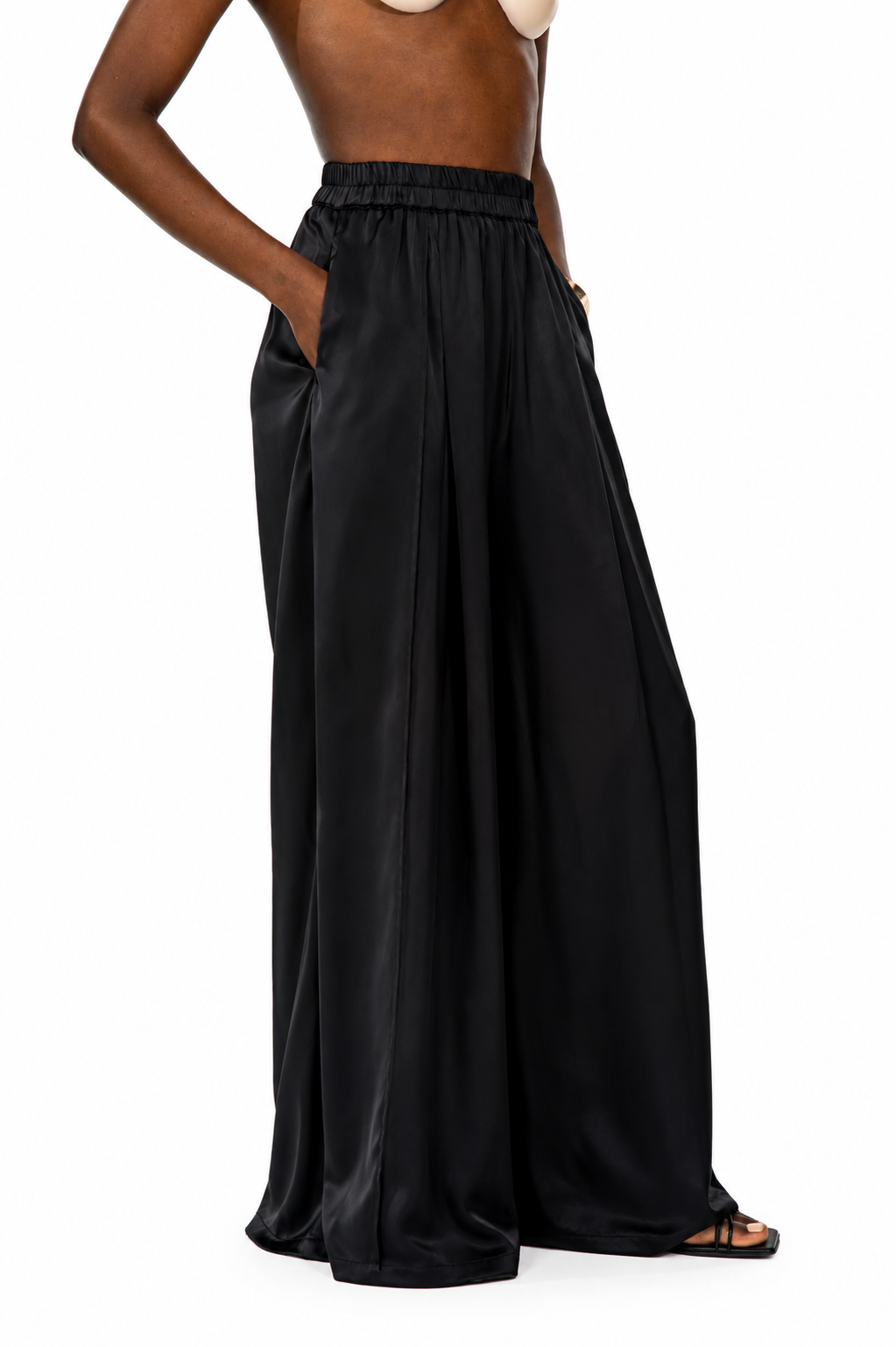 Midnight Flow Wide-Leg Satin Pants