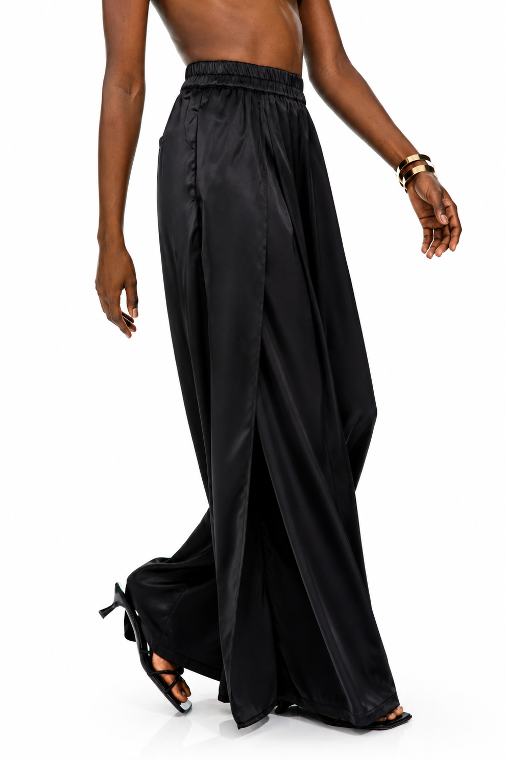 Midnight Flow Wide-Leg Satin Pants