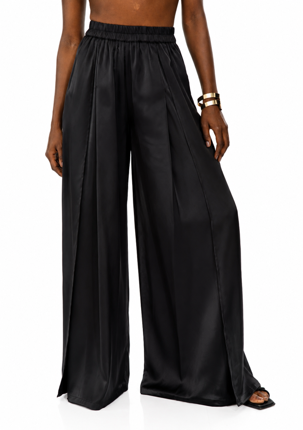 Midnight Flow Wide-Leg Satin Pants