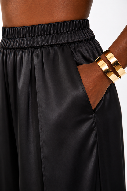 Midnight Flow Wide-Leg Satin Pants