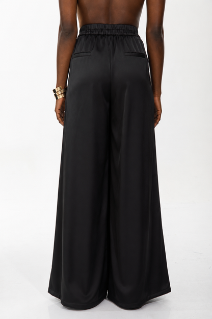 Midnight Flow Wide-Leg Satin Pants