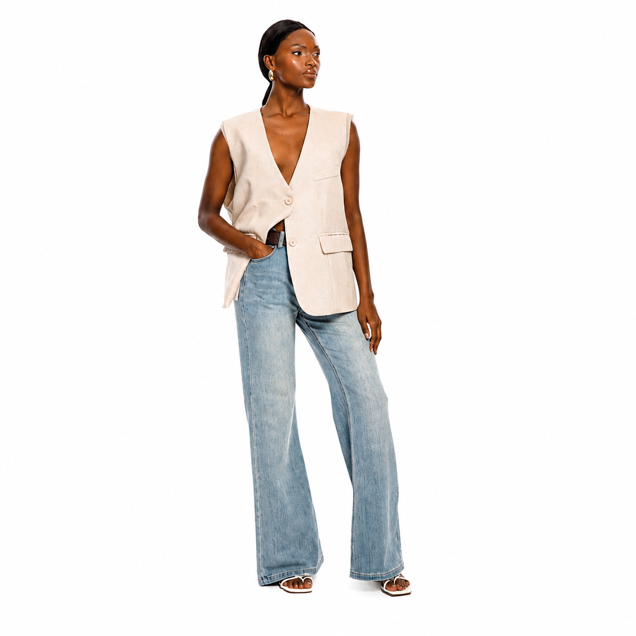 Beige Sleeveless Tailored Vest