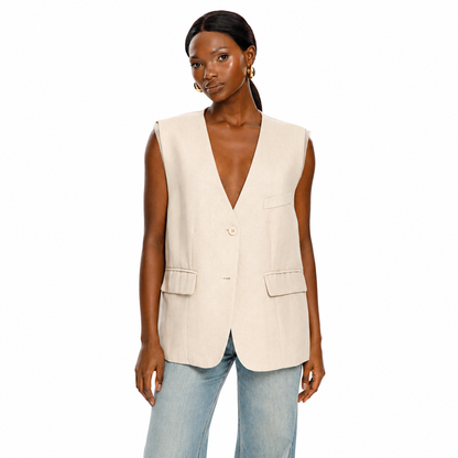 Beige Sleeveless Tailored Vest