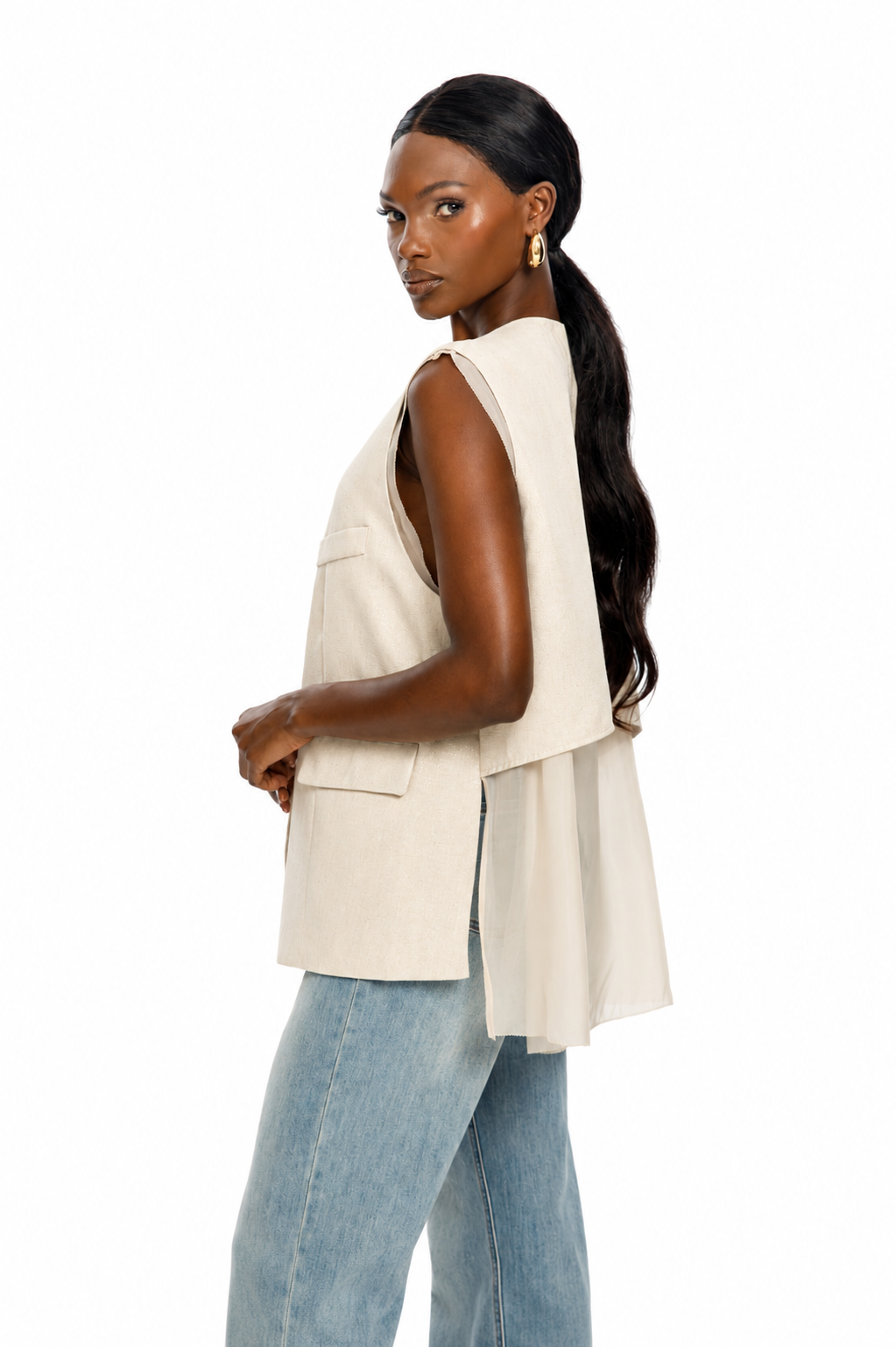 Beige Sleeveless Tailored Vest