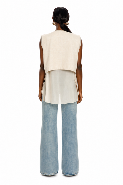 Beige Sleeveless Tailored Vest