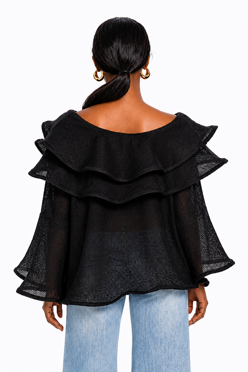Noir Cascade One-Shoulder Knit Top