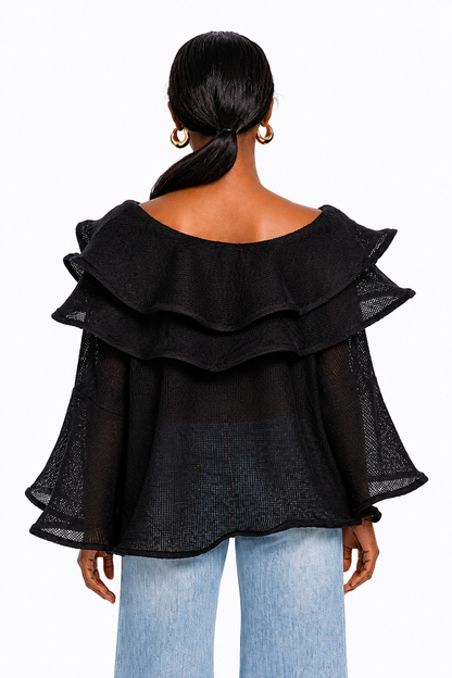 Noir Cascade One-Shoulder Knit Top