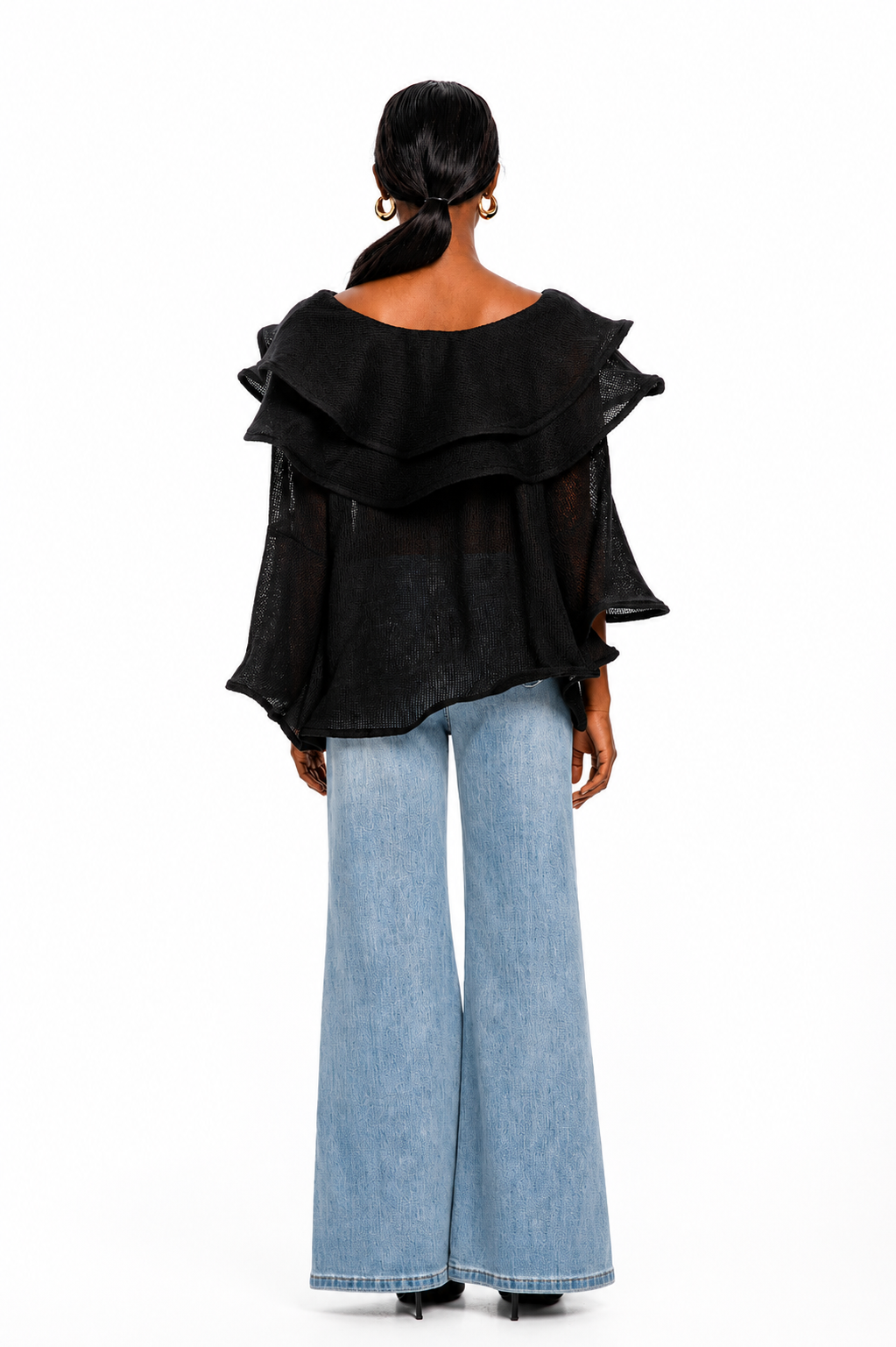 Noir Cascade One-Shoulder Knit Top