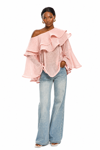 Noir Cascade One-Shoulder Knit Top