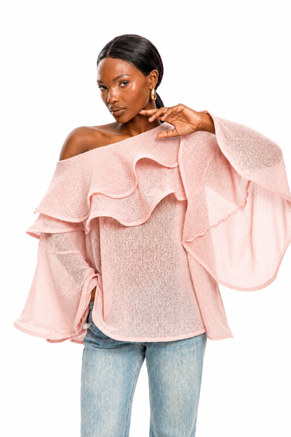 Noir Cascade One-Shoulder Knit Top