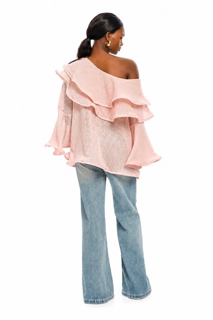 Noir Cascade One-Shoulder Knit Top