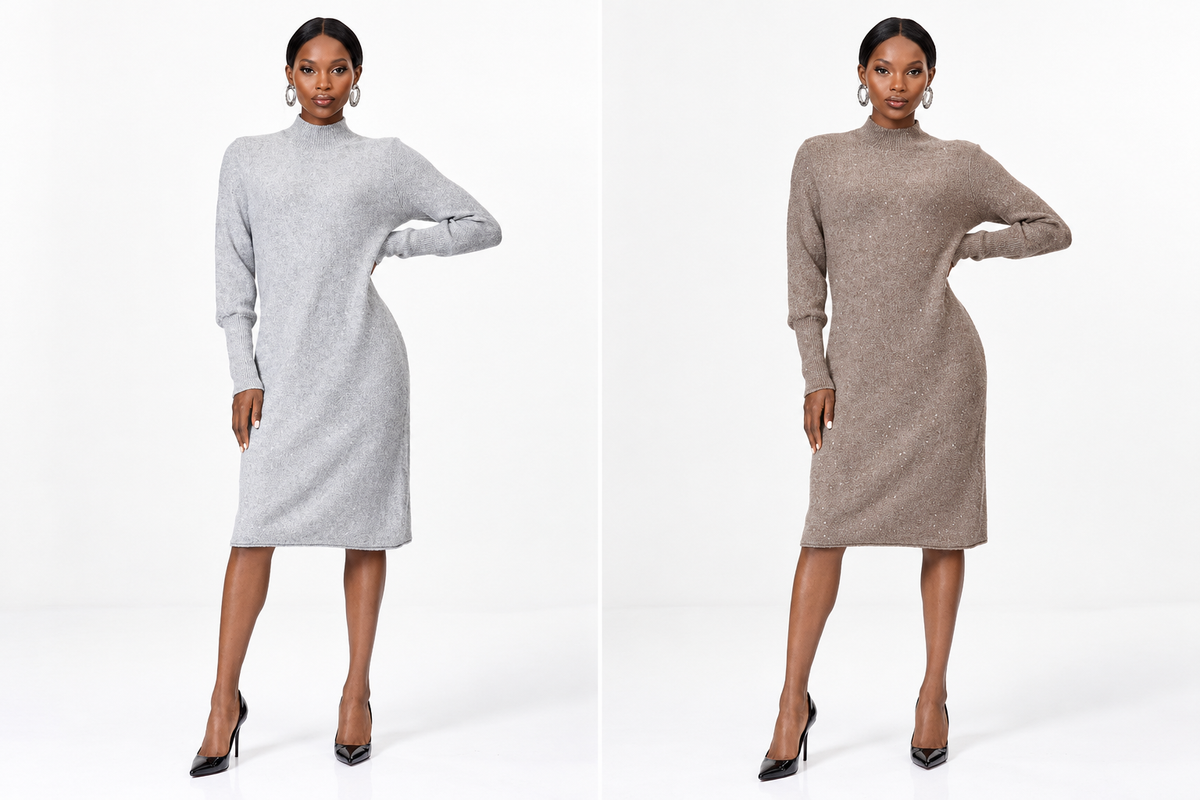 Mock Neck Knit Midi Dress