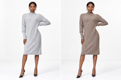 Mock Neck Knit Midi Dress