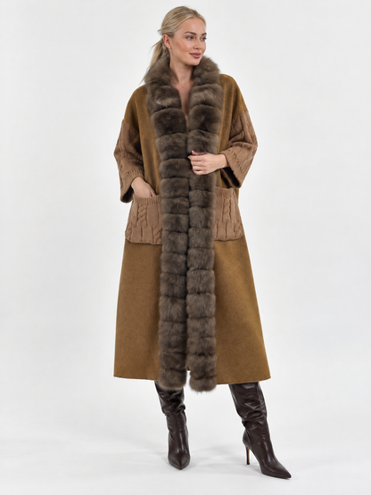 Luxury Fur-Trimmed Long Knit Cardigan