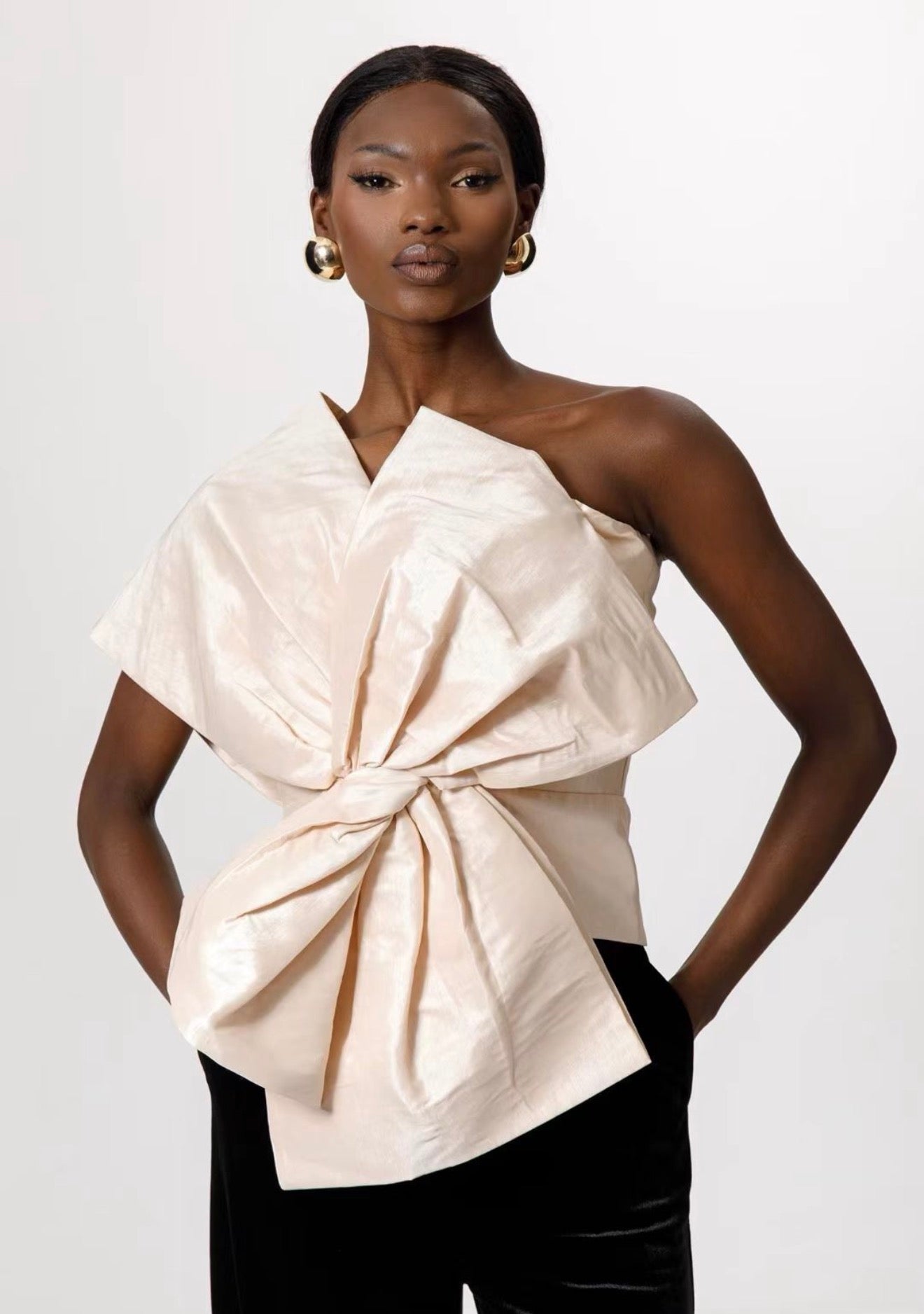 Elegant One-Shoulder Bow Blouse