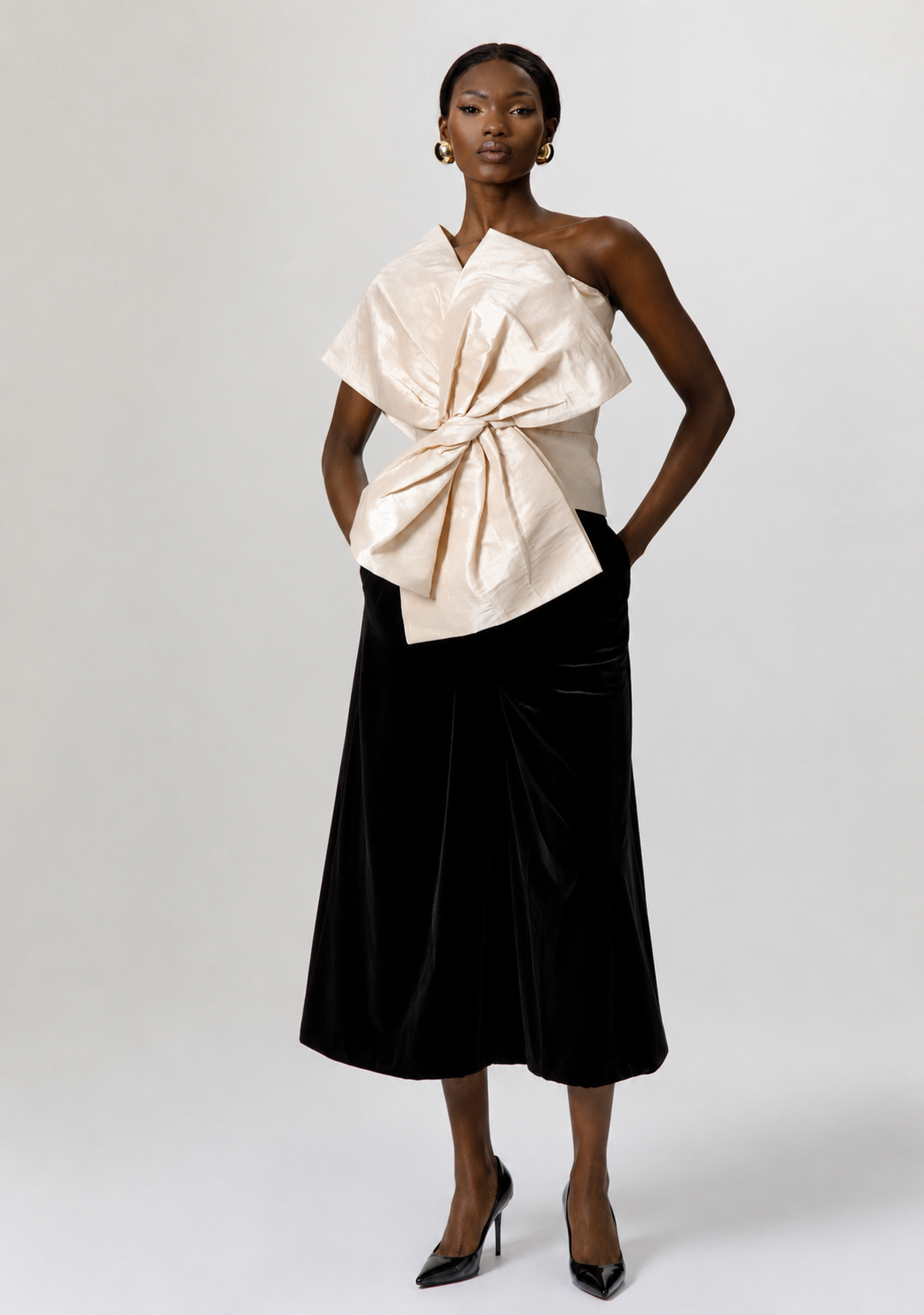 Elegant One-Shoulder Bow Blouse