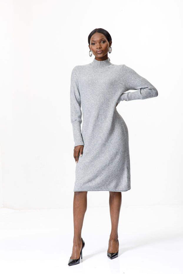 Mock Neck Knit Midi Dress