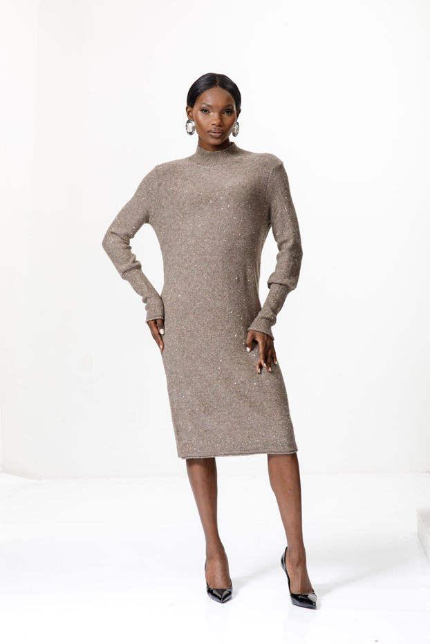 Mock Neck Knit Midi Dress