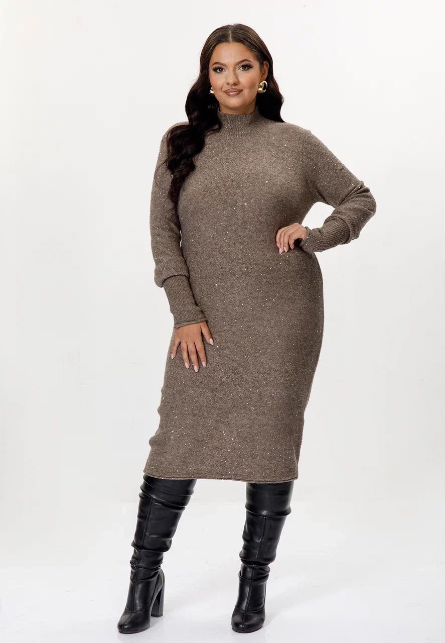Mock Neck Knit Midi Dress