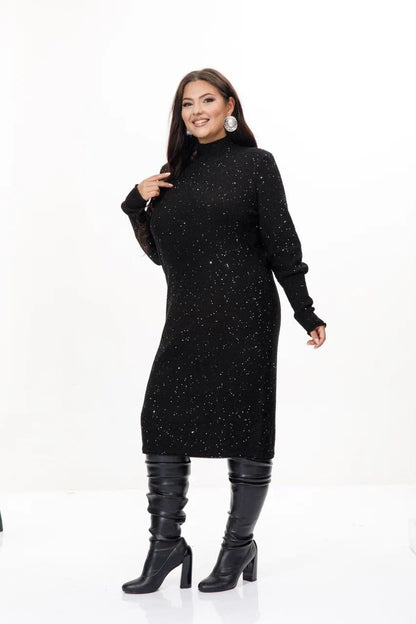 Mock Neck Knit Midi Dress