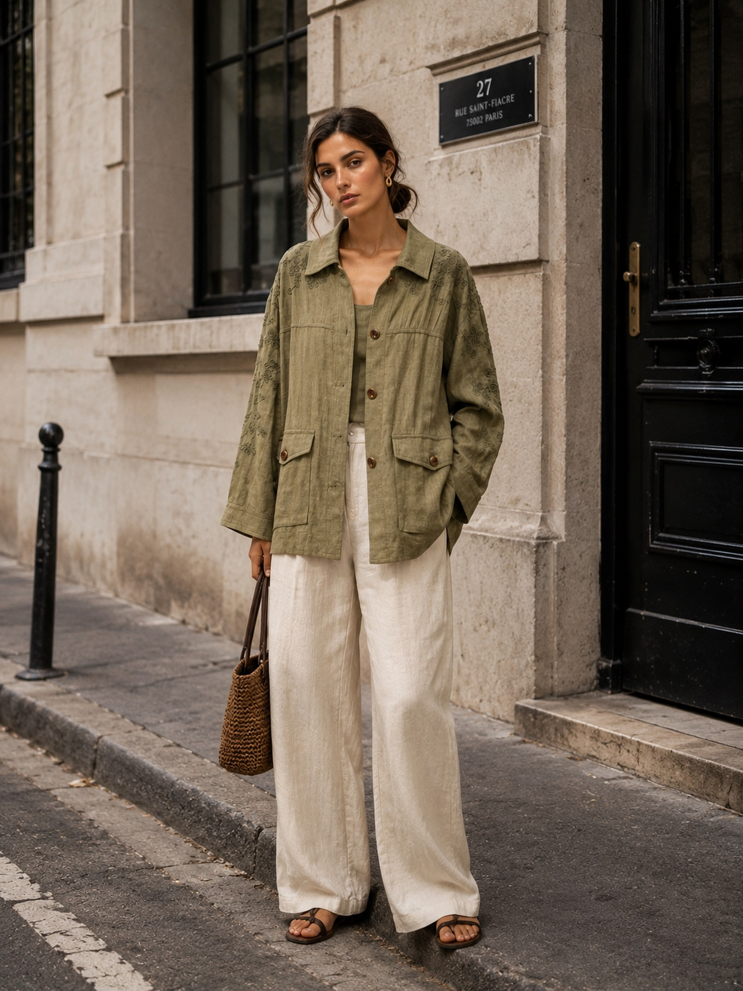 Olive Grove Linen Jacket Set