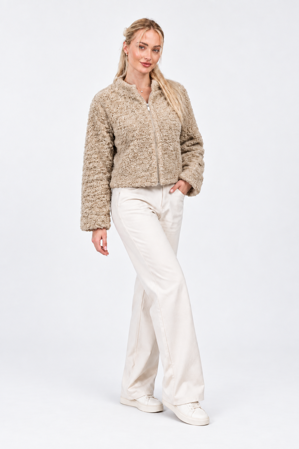 Textured Zip-Up Teddy Jacket