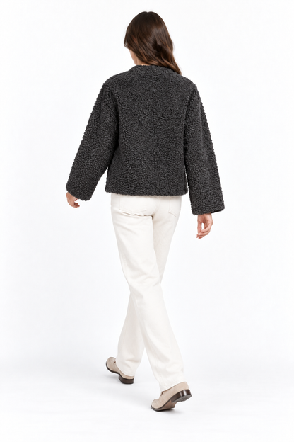Textured Teddy Button-Front Cardigan
