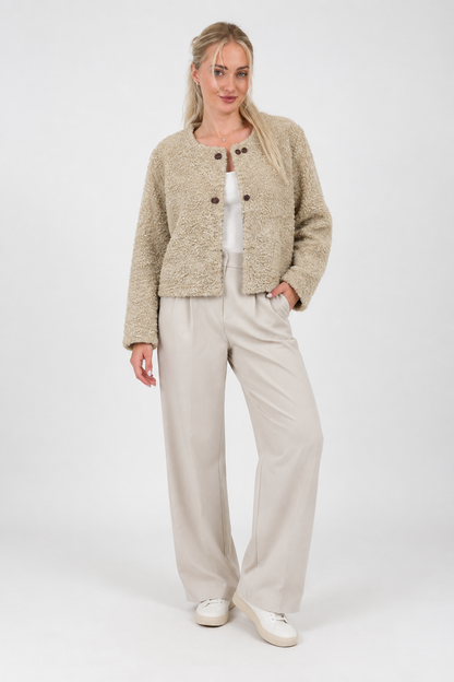 Textured Teddy Button-Up Jacket