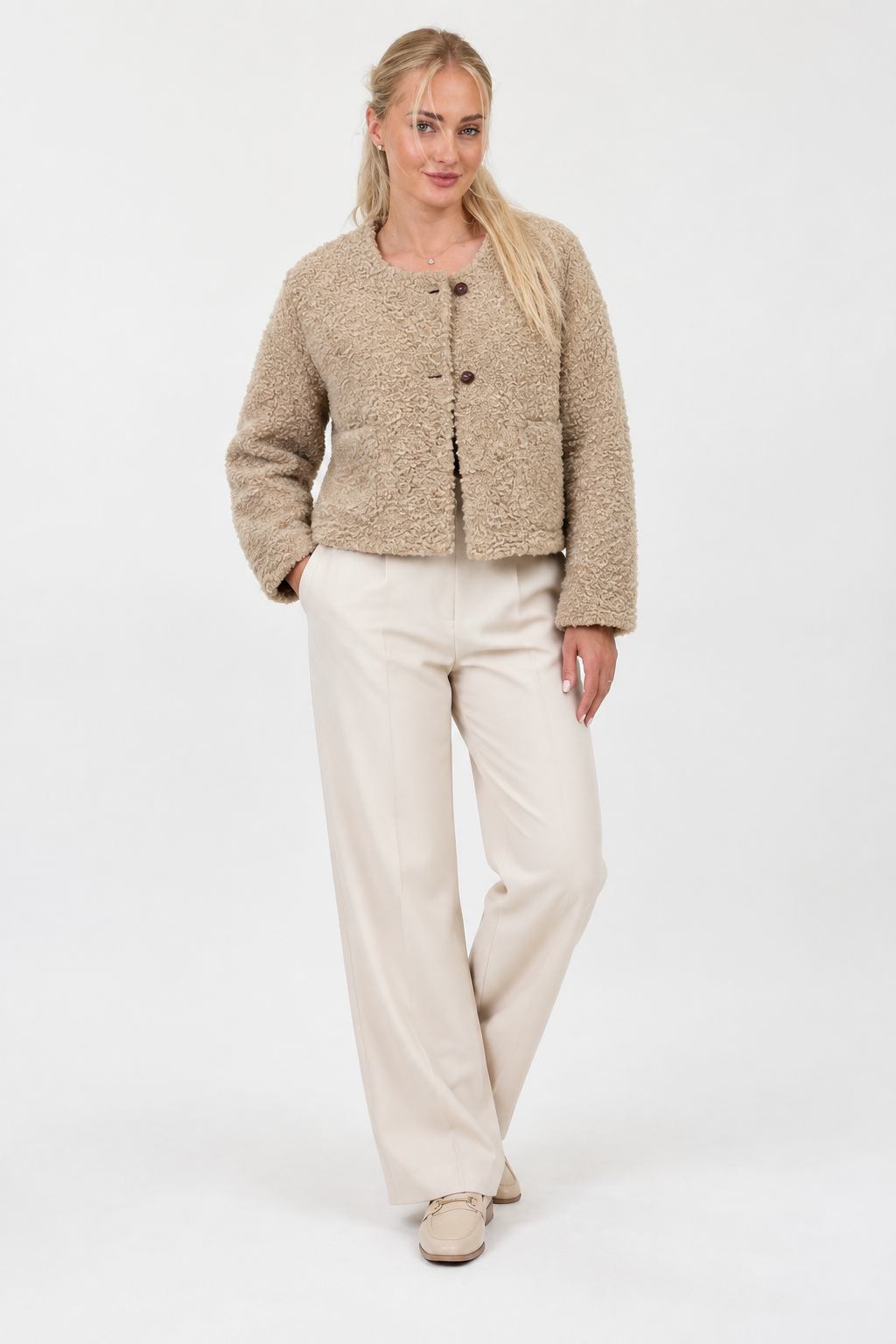 Textured Teddy Button-Up Jacket
