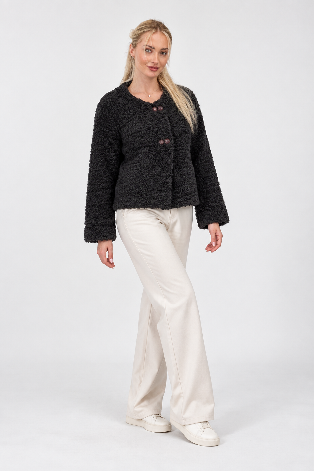 Textured Teddy Button-Up Jacket