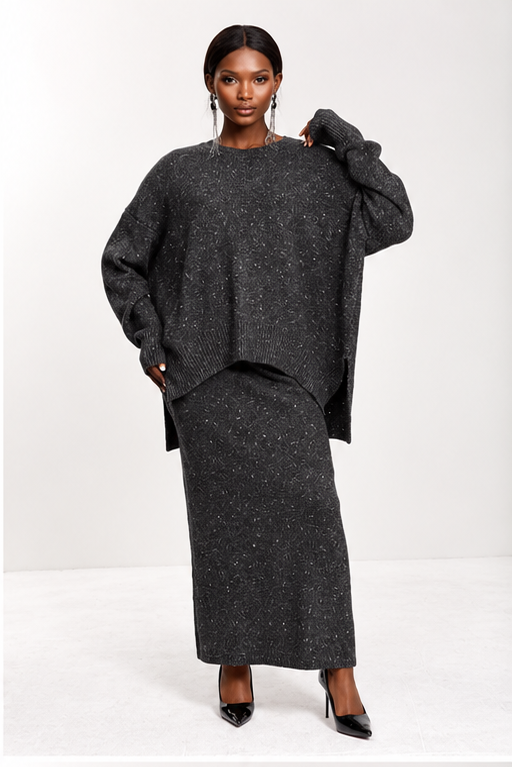 Oversized Knit Sweater & Midi Skirt Set