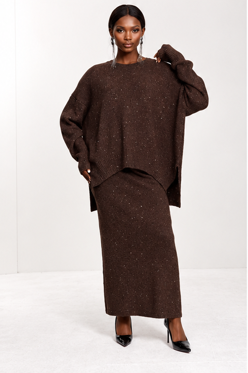 Oversized Knit Sweater & Midi Skirt Set