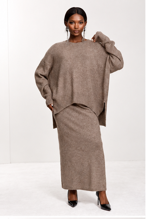 Oversized Knit Sweater & Midi Skirt Set
